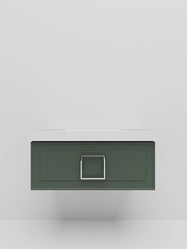 Мебель для ванной комнаты La Fenice Cubo 80 подвесная, серая, ручка хром, столешница белый мрамор, раковина матовая белая