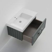 Мебель для ванной комнаты La Fenice Cubo 80 подвесная, серая, ручка хром, столешница белый мрамор, раковина матовая белая
