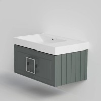 Мебель для ванной комнаты La Fenice Cubo 80 подвесная, серая, ручка хром, столешница белый мрамор, раковина матовая белая