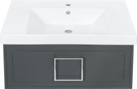 Мебель для ванной комнаты La Fenice Cubo 80 подвесная, серая, ручка хром, столешница белый мрамор, раковина матовая белая
