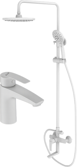 Комплект для ванной IDDIS Ray Душевая стойка IDDIS Ray RAYWT3Fi06 + Смеситель для раковины RAYWT00i01, белый