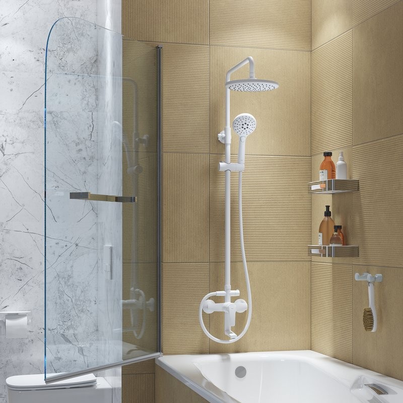 Комплект для ванной IDDIS Ray Душевая стойка IDDIS Ray RAYWT3Fi06 + Смеситель для раковины RAYWT00i01, белый