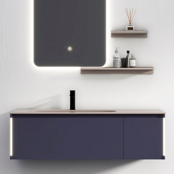 Тумба с раковиной Black&White Universe 120 подвесная, P14 dark blue, с подсветкой