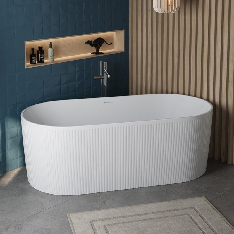 Акриловая ванна BelBagno BB411 170x80 см, отдельностоящая, белая матовая, овальная, со сливом-переливом, с донным клапаном, фурнитура белая