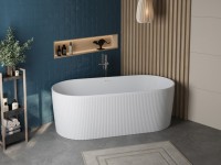 Акриловая ванна BelBagno BB411 170x80 см, отдельностоящая, белая матовая, овальная, со сливом-переливом, с донным клапаном, фурнитура белая