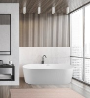 Акриловая ванна BelBagno BB411 170x80 см, отдельностоящая, белая матовая, овальная, со сливом-переливом, с донным клапаном, фурнитура белая