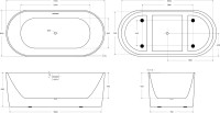Акриловая ванна BelBagno BB411 170x80 см, отдельностоящая, белая матовая, овальная, со сливом-переливом, с донным клапаном, фурнитура белая