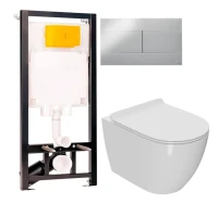 Комплект Унитаз подвесной Bauedge Bau Ceramics безободковый, с микролифтом, белый + Инсталляция OLI 80 ECO Sanitarblock mechanic 3 в 1 с кнопкой смыва