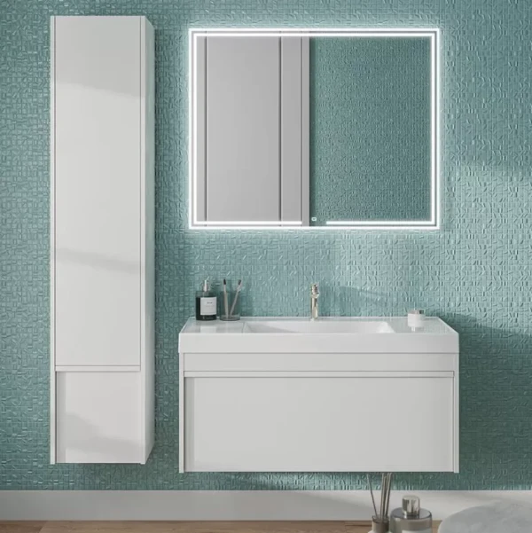 Шкаф-пенал для ванной KERAMA MARAZZI Modula 35 R с дверцей и ящиком, белый глянцевый
