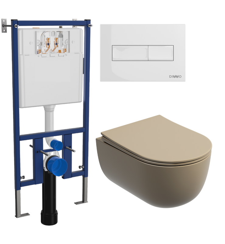 Комплект Унитаз подвесной Ceramicanova Modena Rimless CN6063MC капучино матовый + Инсталляция DIWO + Кнопка 7320 белая