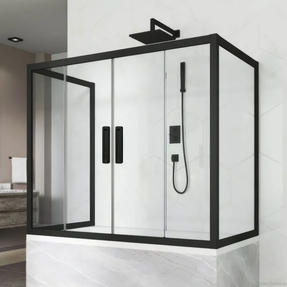 Шторка на ванну Kubele DE019 P4U-CLN-BLMT, 170х70 см, профиль матовый черный