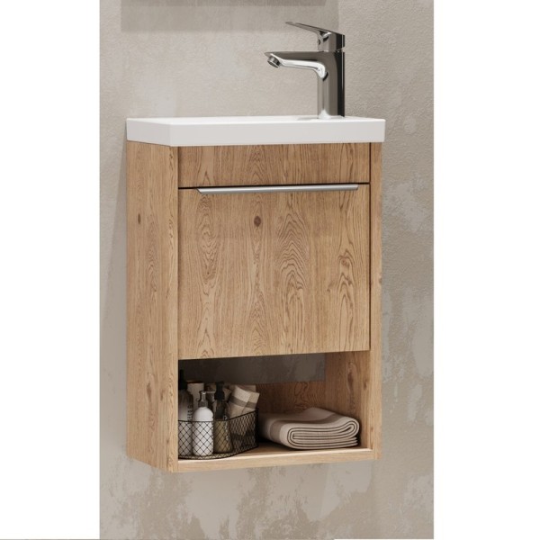 Тумба с раковиной AQUATON Хоуп 40 подвесная, 1 ящик, орех