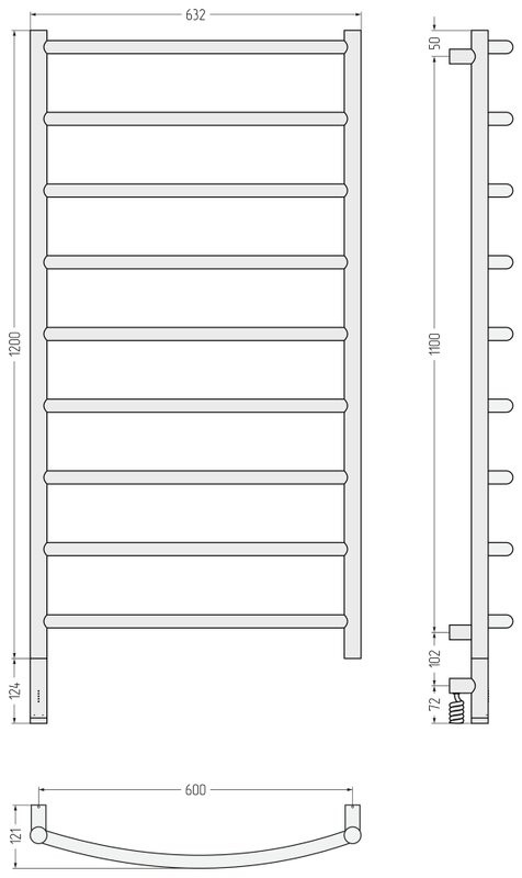 Полотенцесушитель электрический Сунержа Галант 3.1 15-6000-1260 130x65 см, подключение слева, темный титан муар, лесенка