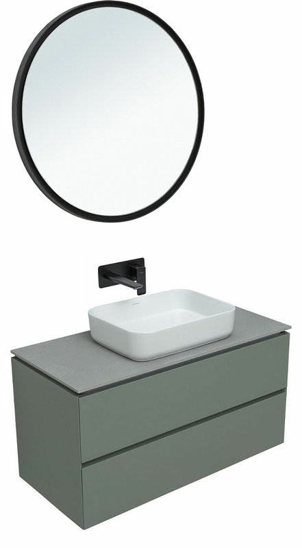 Мебель для ванной комнаты Allen Brau Infinity 100 подвесная, олива матовый, столешница графит