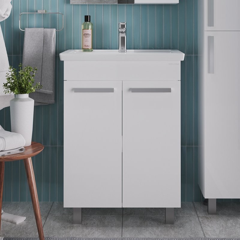 Тумба с раковиной Grossman Neo 60 эмаль, с дверцами, глянцевая белая