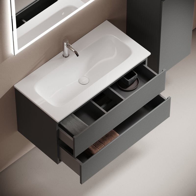 Тумба с раковиной Sancos Folk 90 подвесная, ergraut soft, раковина СN7019