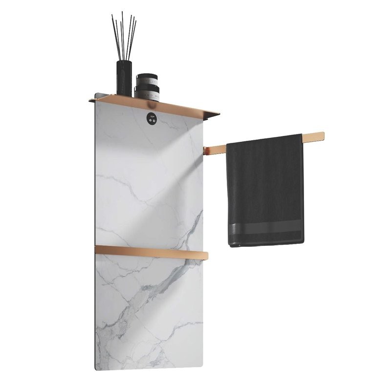 Полотенцесушитель электрический Wonzon & Woghand Stuttgart WW-A504W-BG 80x45 см, подключение справа, белый, золото, лесенка, с полкой