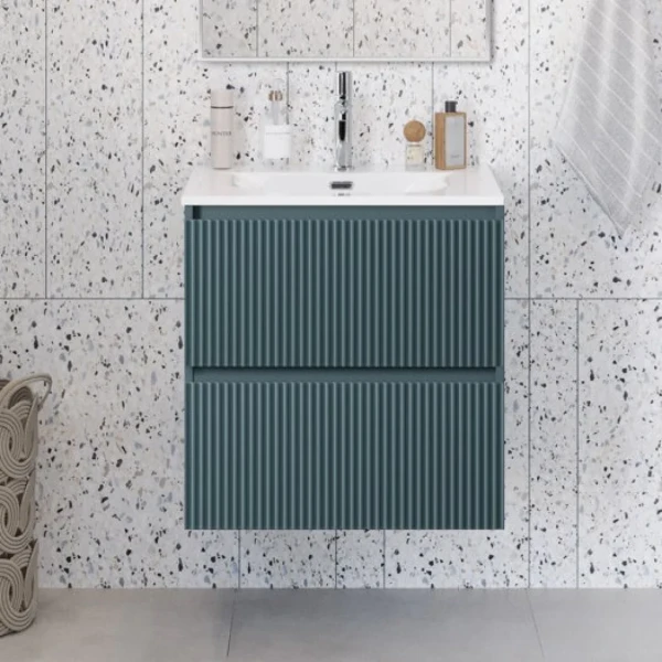 Тумба с раковиной BelBagno Uno 70 подвесная, 2 ящика, матовая голубая