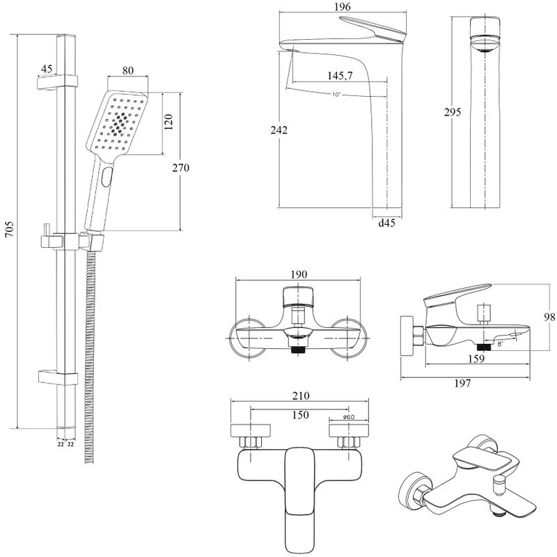 Комплект для ванной BOND Cube B03-5700 хром