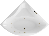 Акриловая ванна Excellent Glamour Smart 150x150 см, угловая, встраиваемая, с гидромассажем, белая, четверть круга, с каркасом, с сиденьем, со сливом-переливом, фурнитура бронза
