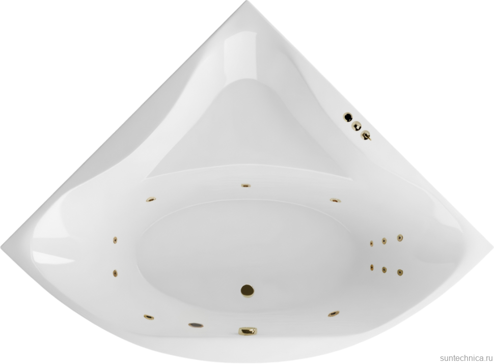 Акриловая ванна Excellent Glamour Smart 150x150 см, угловая, встраиваемая, с гидромассажем, белая, четверть круга, с каркасом, с сиденьем, со сливом-переливом, фурнитура бронза