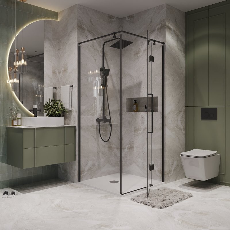 Душевой уголок Niagara Nova NG-6832-34BLACK 100x100, профиль черный матовый, стекло прозрачное