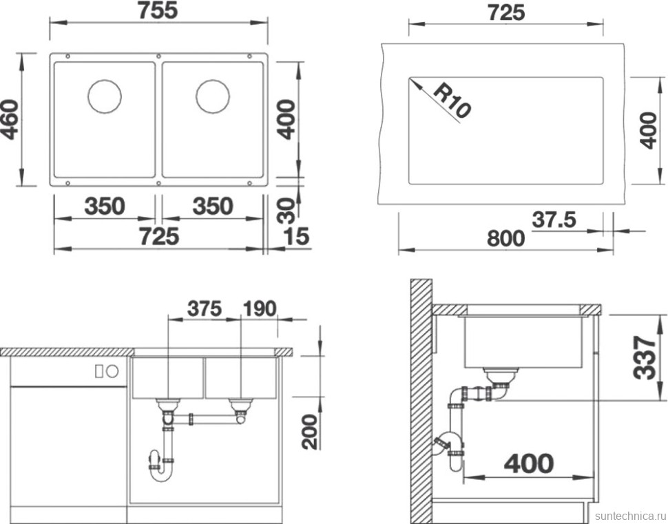 Мойка кухонная Blanco Subline 350/350-U темная скала