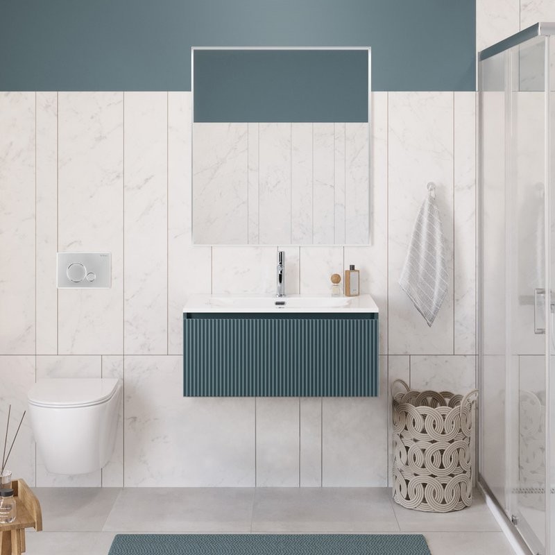 Мебель для ванной комнаты BelBagno Uno 80 подвесная, 1 ящик, матовая голубая