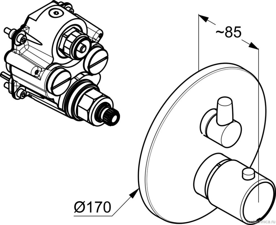 Термостатический смеситель встраиваемый Kludi Zenta SL 388300545 для ванны с душем, хром