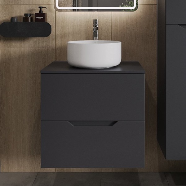Тумба с раковиной Orange Line 60 подвесная, 2 ящика, матовый графит с раковиной B07-345W