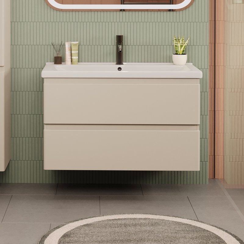 Тумба с раковиной SanStar Riana 100 подвесная, cappuccino, раковина Миранда 100