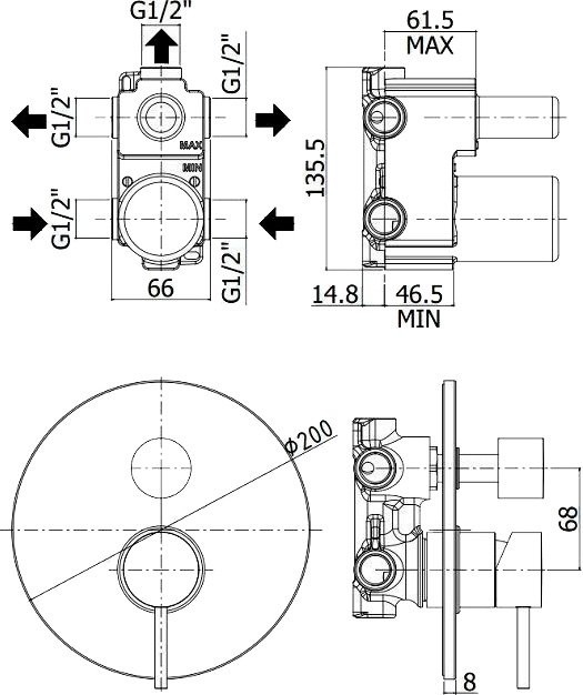 Встраиваемый смеситель для душа и ванны Paffoni Light LIG019CR С ВНУТРЕННЕЙ ЧАСТЬЮ, хром