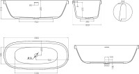 Ванна из искусственного камня Salini Greca In S-Stone 180x80 см, отдельностоящая, матовая белая, овальная, с донным клапаном