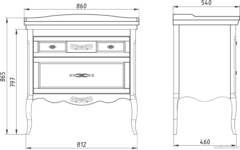 Тумба с раковиной ASB-Woodline Модерн 85 рошфор, белая патина