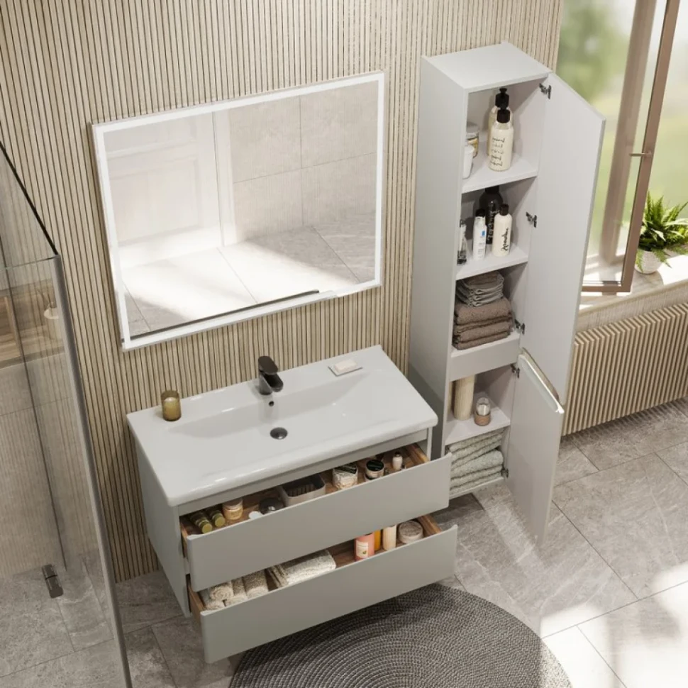 Мебель для ванной комнаты SanStar Riana 100 подвесная, grey, раковина Миранда 100