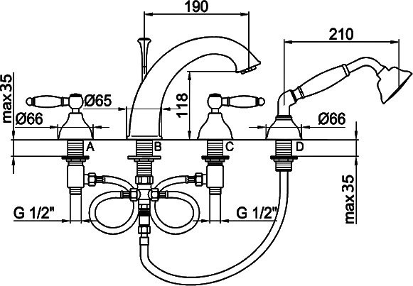Смеситель на борт ванны Webert Dorian DO730101010 золото,