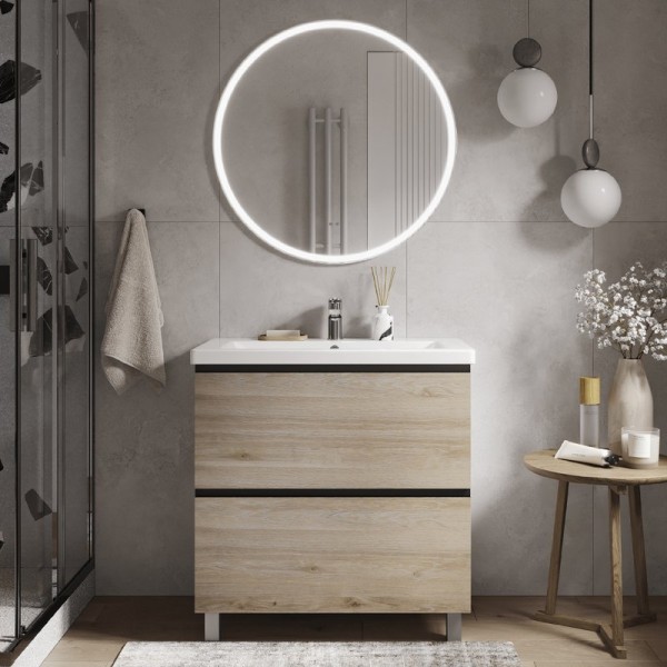 Мебель для ванной комнаты Vigo Cross 80 напольная, 2 ящика, светлое дерево