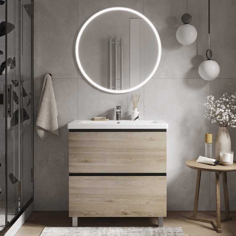 Мебель для ванной комнаты Vigo Cross 80 напольная, 2 ящика, светлое дерево