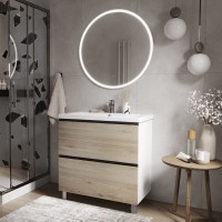 Мебель для ванной комнаты Vigo Cross 80 напольная, 2 ящика, светлое дерево