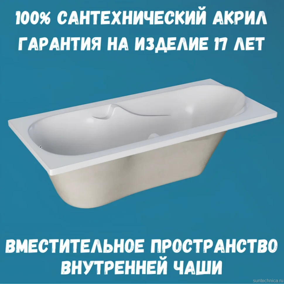 Акриловая ванна 1MarKa Vita Премиум 150x70 см, пристенная, белая, с каркасом, с экраном, со сливом-переливом