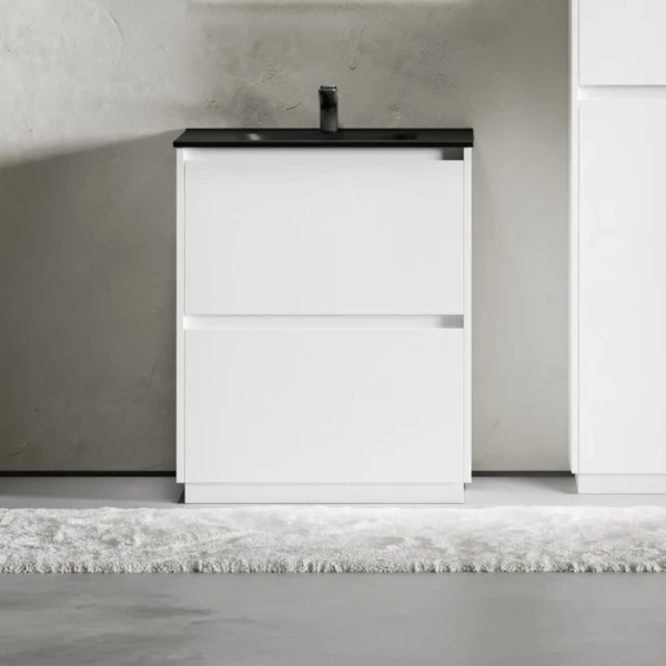 Тумба с раковиной Sancos Libra Floor 70 белый глянец, черная раковина CN7007MB