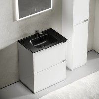 Тумба с раковиной Sancos Libra Floor 70 белый глянец, черная раковина CN7007MB