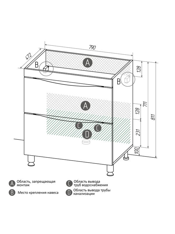 Тумба под раковину без столешницы Grossman Виста 80 напольная, белый глянец