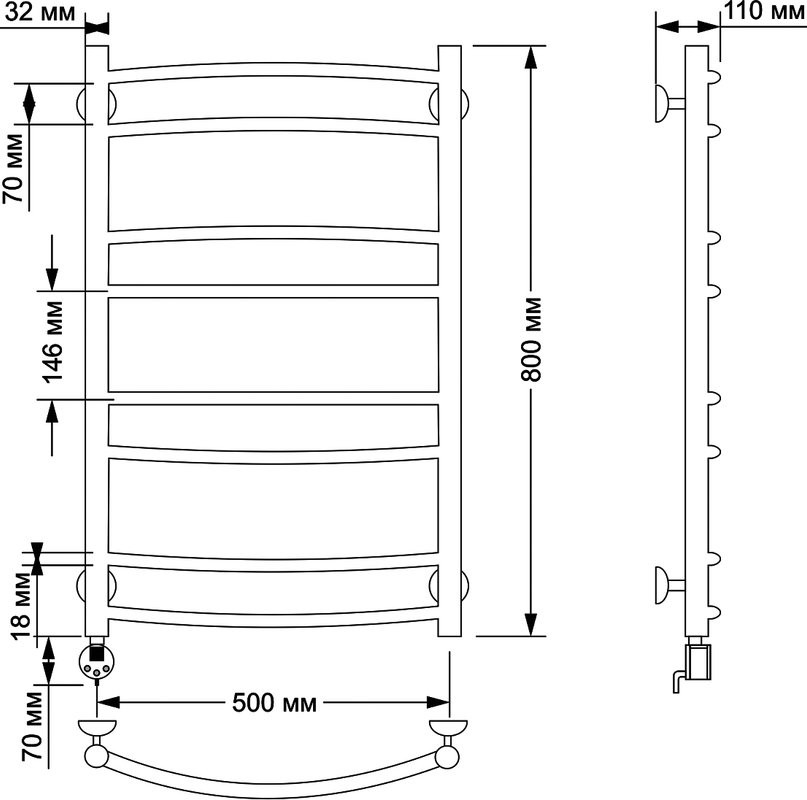Полотенцесушитель электрический Secado Милан 2 85x55 см, подключение слева, бронза, лесенка, латунь