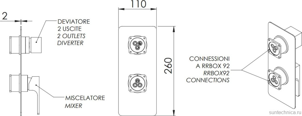 Встраиваемый смеситель для душа и ванны Remer Absolute AU92KBCFP черный хром брашированный