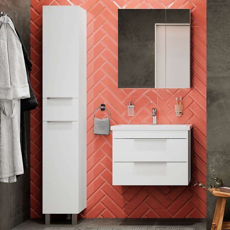 Мебель для ванной комнаты STWORKI Копенгаген 70 белая, подвесная, в современном стиле (комплект, гарнитур)