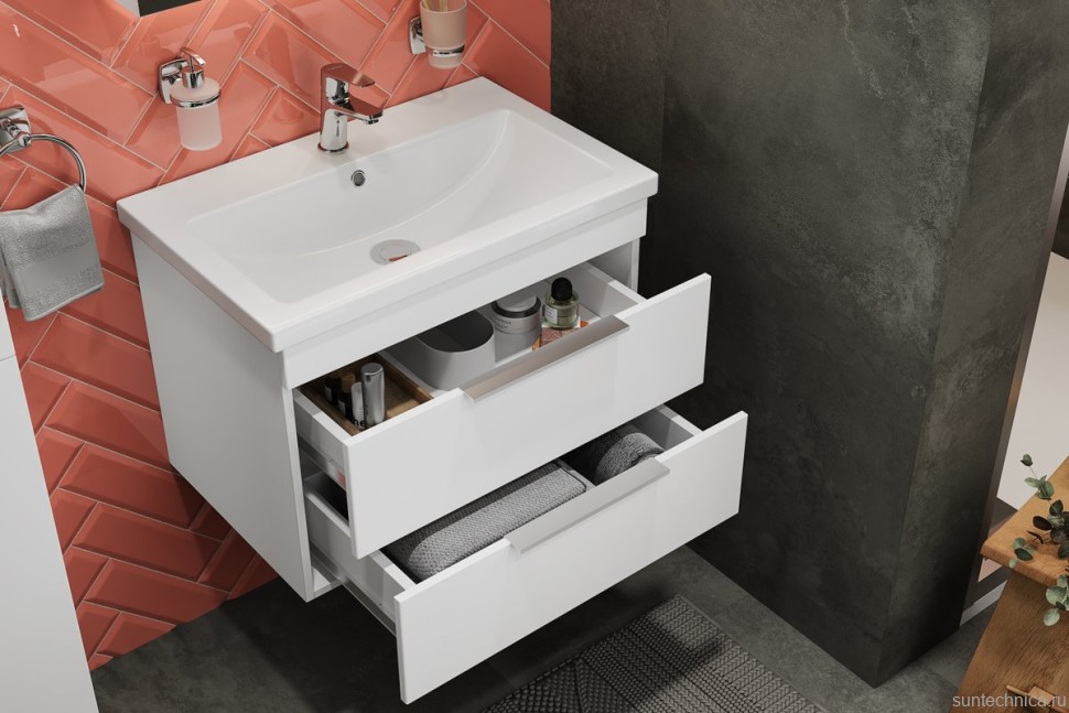 Мебель для ванной комнаты STWORKI Копенгаген 70 белая, подвесная, в современном стиле (комплект, гарнитур)