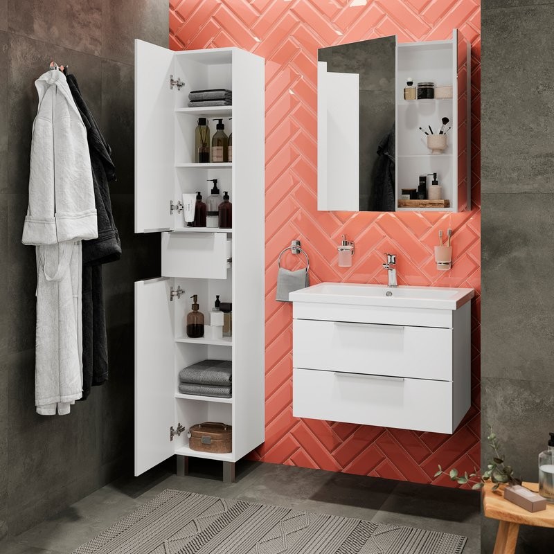 Мебель для ванной комнаты STWORKI Копенгаген 70 белая, подвесная, в современном стиле (комплект, гарнитур)