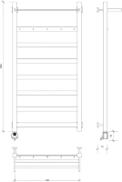 Полотенцесушитель электрический Secado Комано 1 КСП 105x55 см, подключение слева, матовый черный, лесенка, с полкой