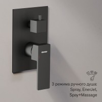 Душевая система с тропическим душем Damixa Gala 953520300 черный, скрытого монтажа, смеситель для 2 потребителей, верхний душ, встраиваемый душевой комплект, гарантия 10 лет, Дания